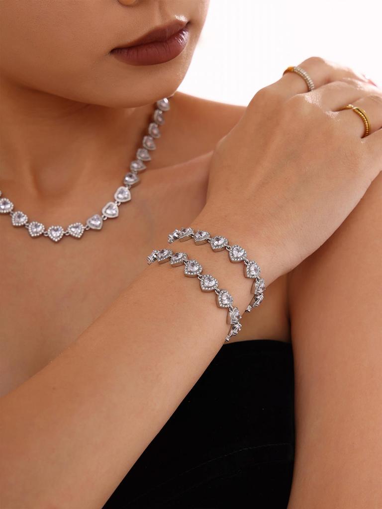 Stainless Steel Chain Necklace Bracelet With Heart Zircon For Women 18k Gold Plated Women's Necklaces Bracelets Luxury Zircon