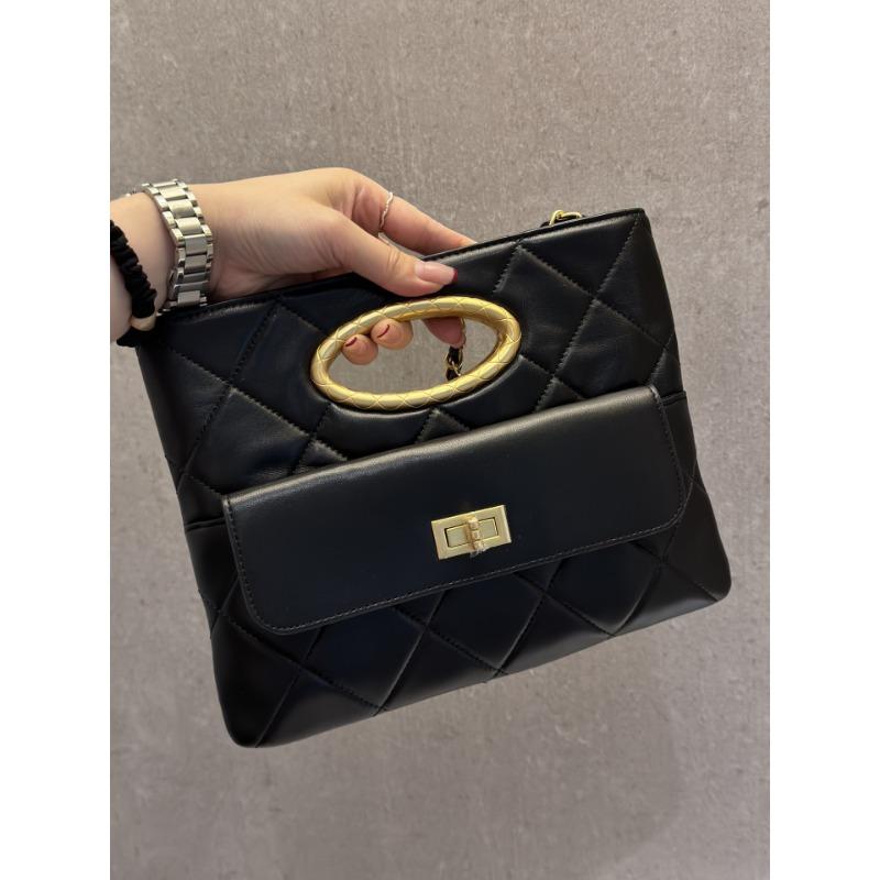 

Классическая портативная вечерняя сумка из коровьей кожи с металлической ромбовидной цепочкой, модная сумка через плечо 25*3*19cm чёрный