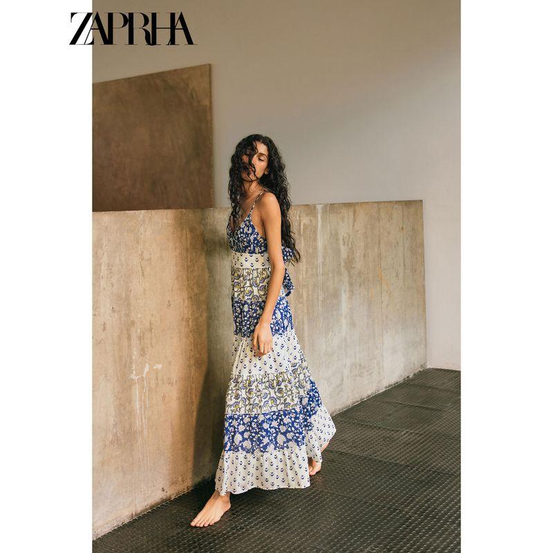 Zaprha 2025 Summer New Fashion Western Style Patchwork Print Layered Patchwork V-neck Dress 5770221