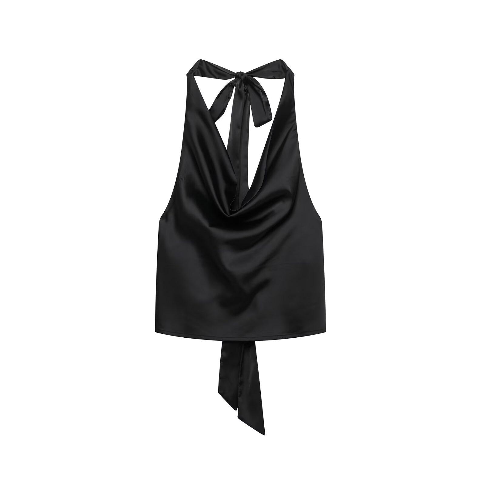 

Летний женский топ-камезоль с открытой спиной и халтером в европейском и американском стиле, 2025 Large чёрный