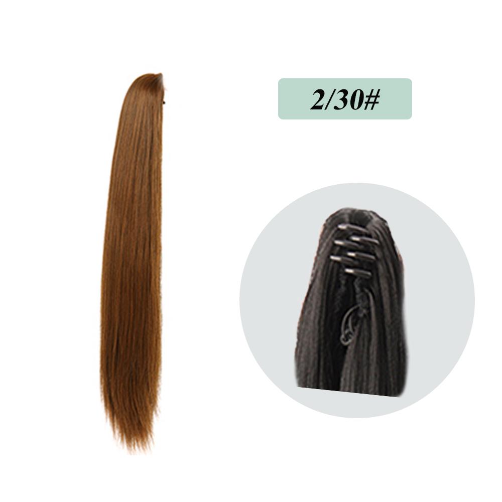 Bybrana Clip-on straight ponytail black brown synthetic hair wig