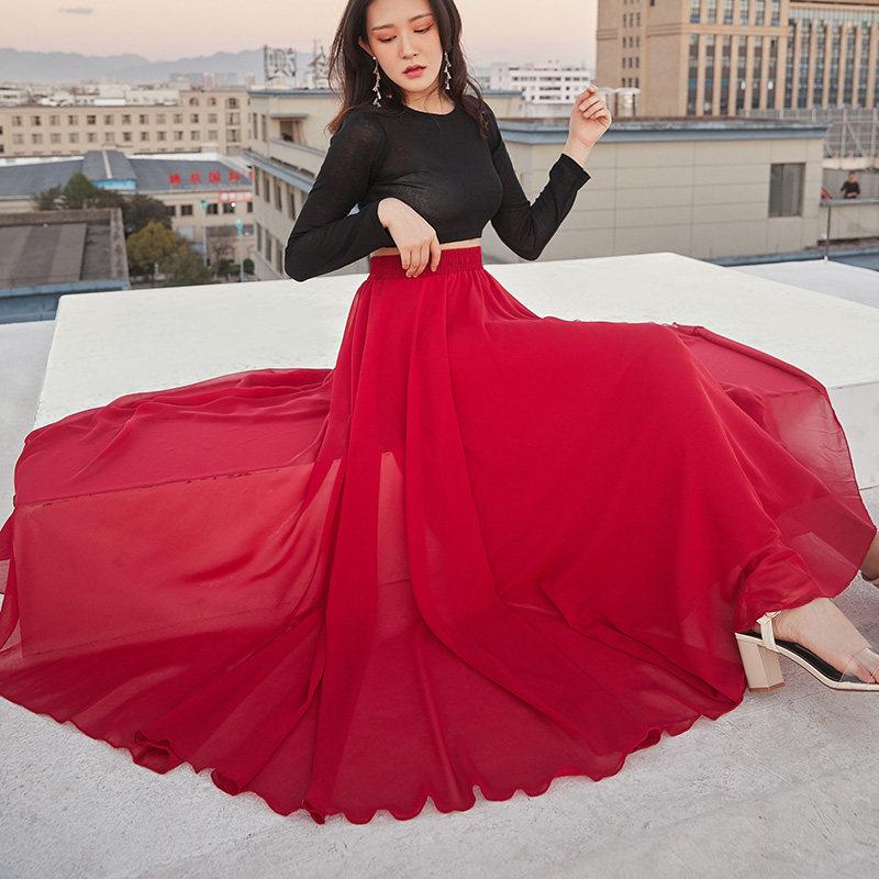 720 Degree Chiffon Skirt Women Long Skirt Dancers Practice Wear Solid Colour Ballet Gypsy Professional Stage Dance Dresses