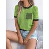 2026 Spring/Summer Casual Color-Block Striped Pocket Short-Sleeve Women's Versatile Knit Sweater