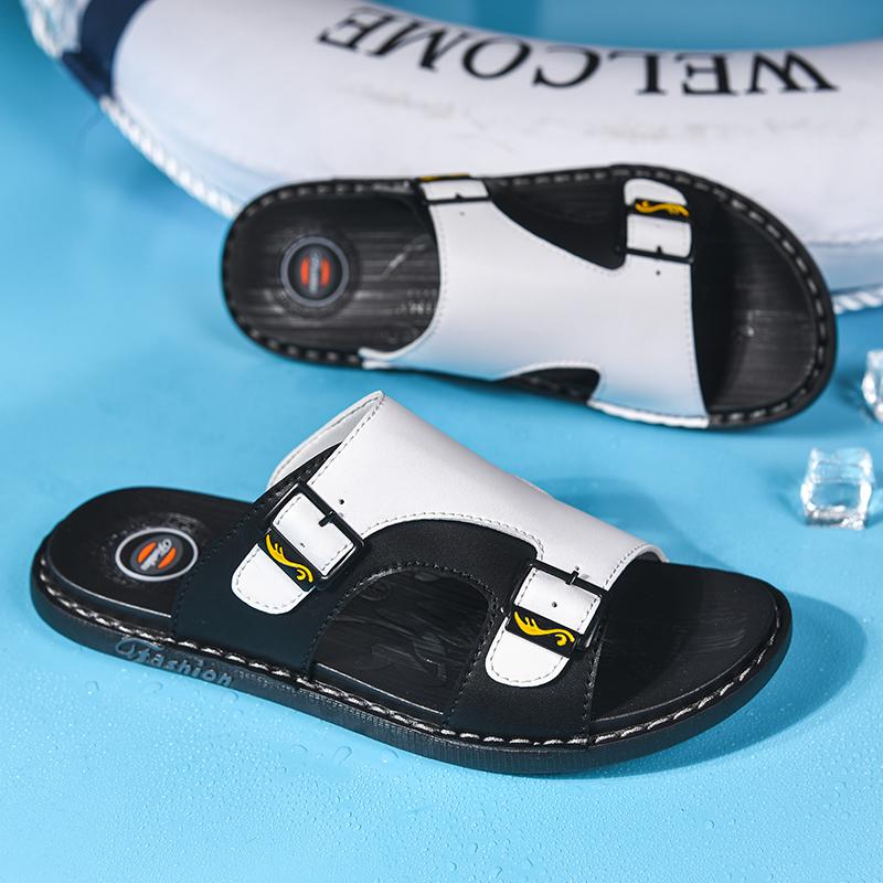 FUQIAO Leather Slippers for Men Summer Hot Sale Slides Male Sandals Beach Outsides Shoes Hombre Sandals Outside Shoes