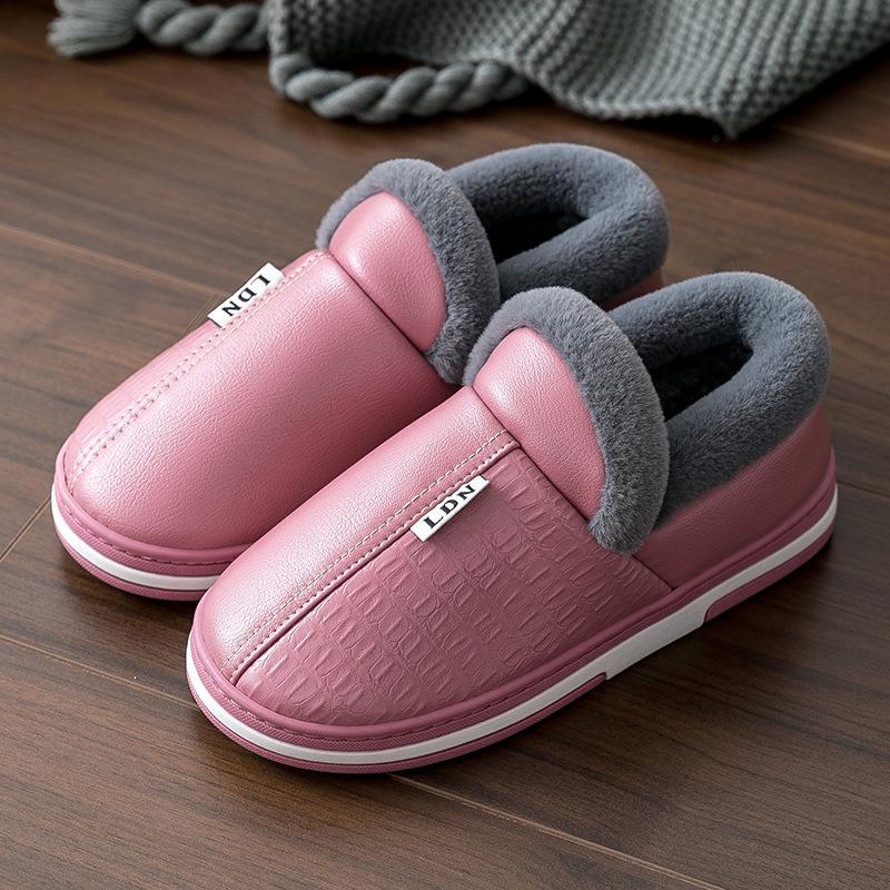 Women's & Men's Waterproof Leather Cotton Slippers for Autumn/Winter 2025 - Indoor/Outdoor, Non-Slip, Heel-Covering Design.