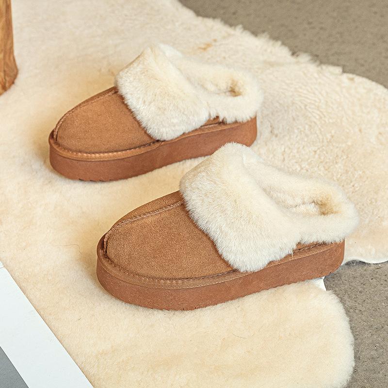 Winter snow shoes flat-bottomed short cotton shoes men's velvet thickened waterproof and warm leather snow boots women