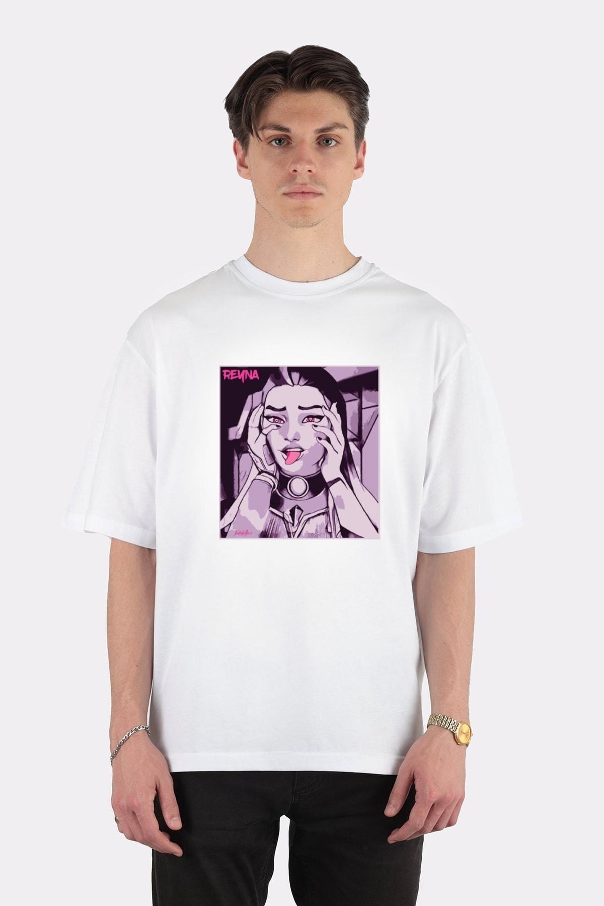 

Белая футболка большого размера унисекс Reyna Ahegao Fan Art