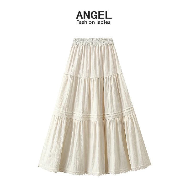 

Women s Patchwork Lace Trim Midi Skirt One Size