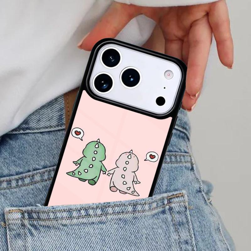 Dinosaur Couple Cat Pinch Face Phone Case for iPhone 16e 15 14 13 12 17 Pro Max Plus Air 17pro Cover Coque