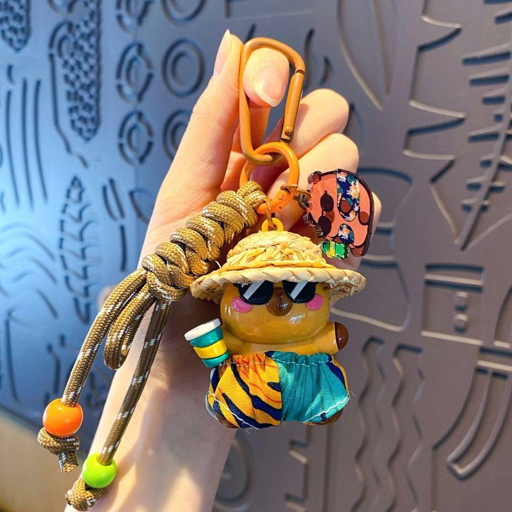 Cartoon Animal Straw Hat Capybara Keychain Capibara Bag Pendant  Schoolbag Bag Decorations