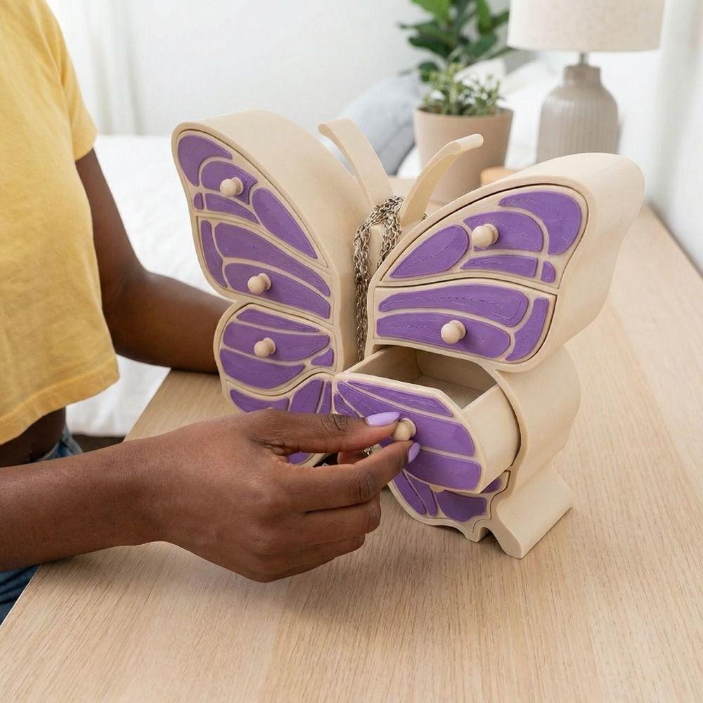 Large Capacity Butterfly Jewelry Box Space Saving Dust-proof Multi-Drawer Storage Case Decorative Plastic Trinket Box Rings