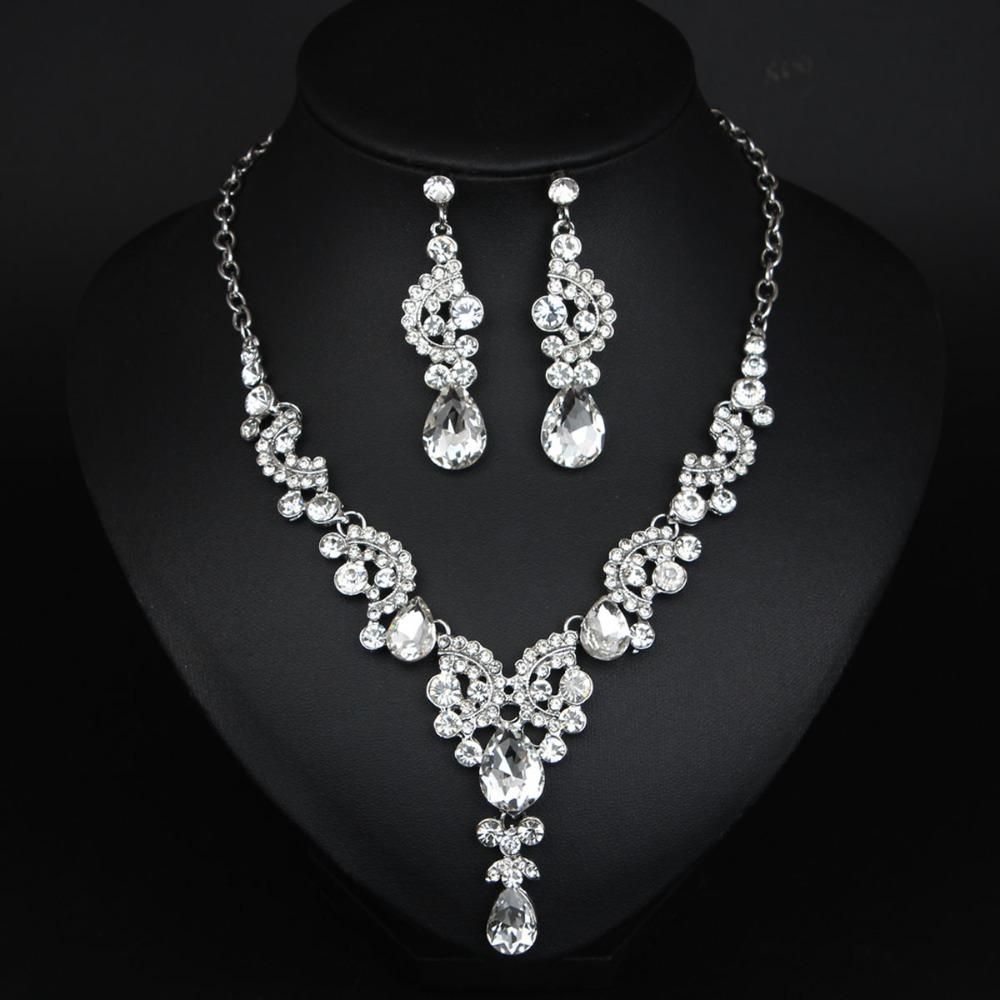 2PCS/3PCS/SET Temperament Rhinestone Necklace Sparkling Crystal Jewelry Sets Bridal Party