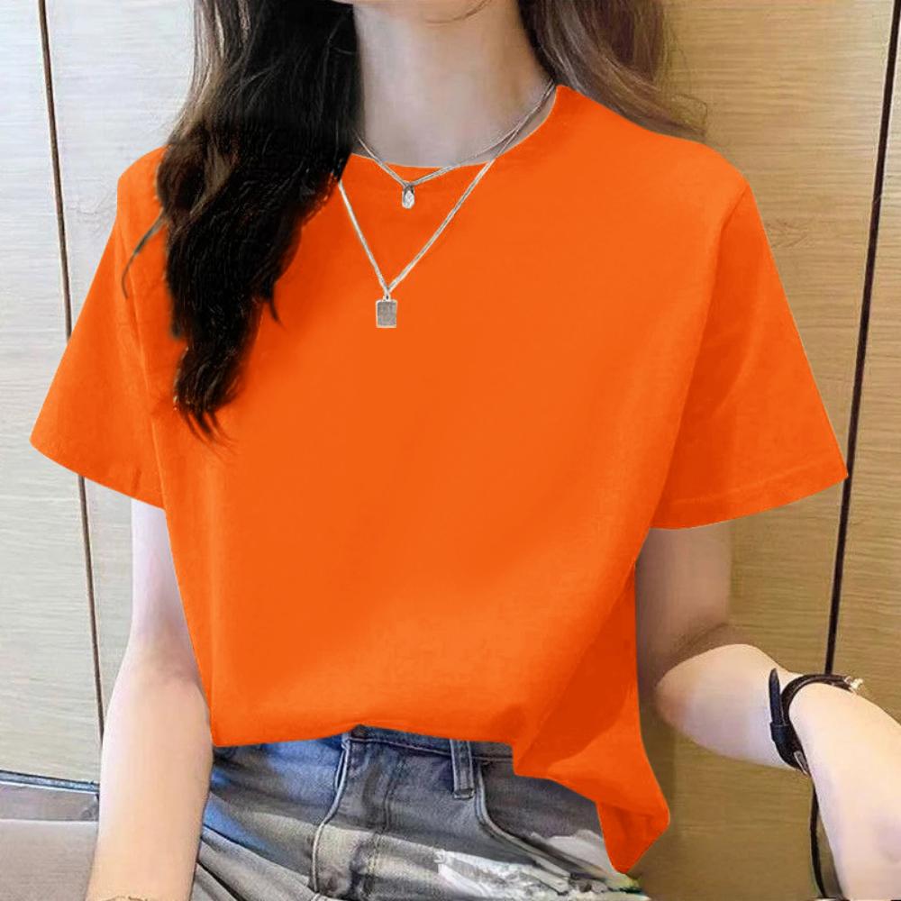 T-shirt da donna estiva larga di alta qualità, girocollo, tinta unita, manica corta, abbigliamento da lavoro da donna, maglietta a manica corta