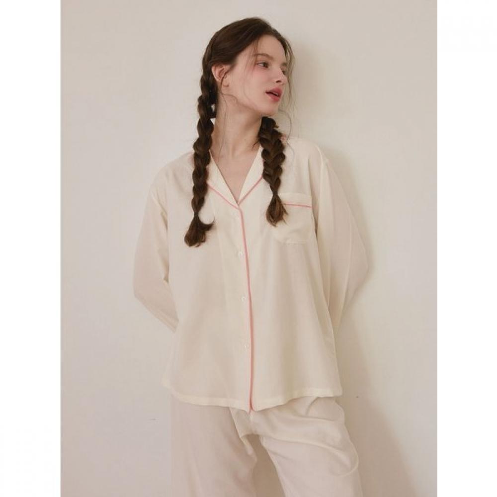 Lunaluz Women S Creamy Long Sleeve Collar pajamaS Two Piece