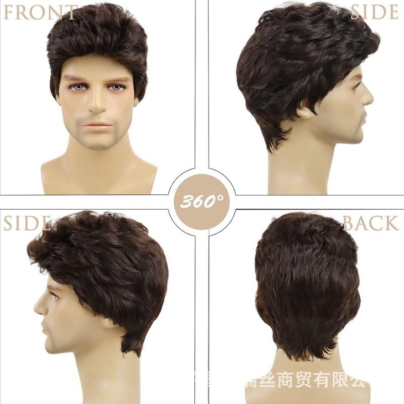 Mens Short Brown Wig Fashion Age-Reducing Synthetic Any Face Shape