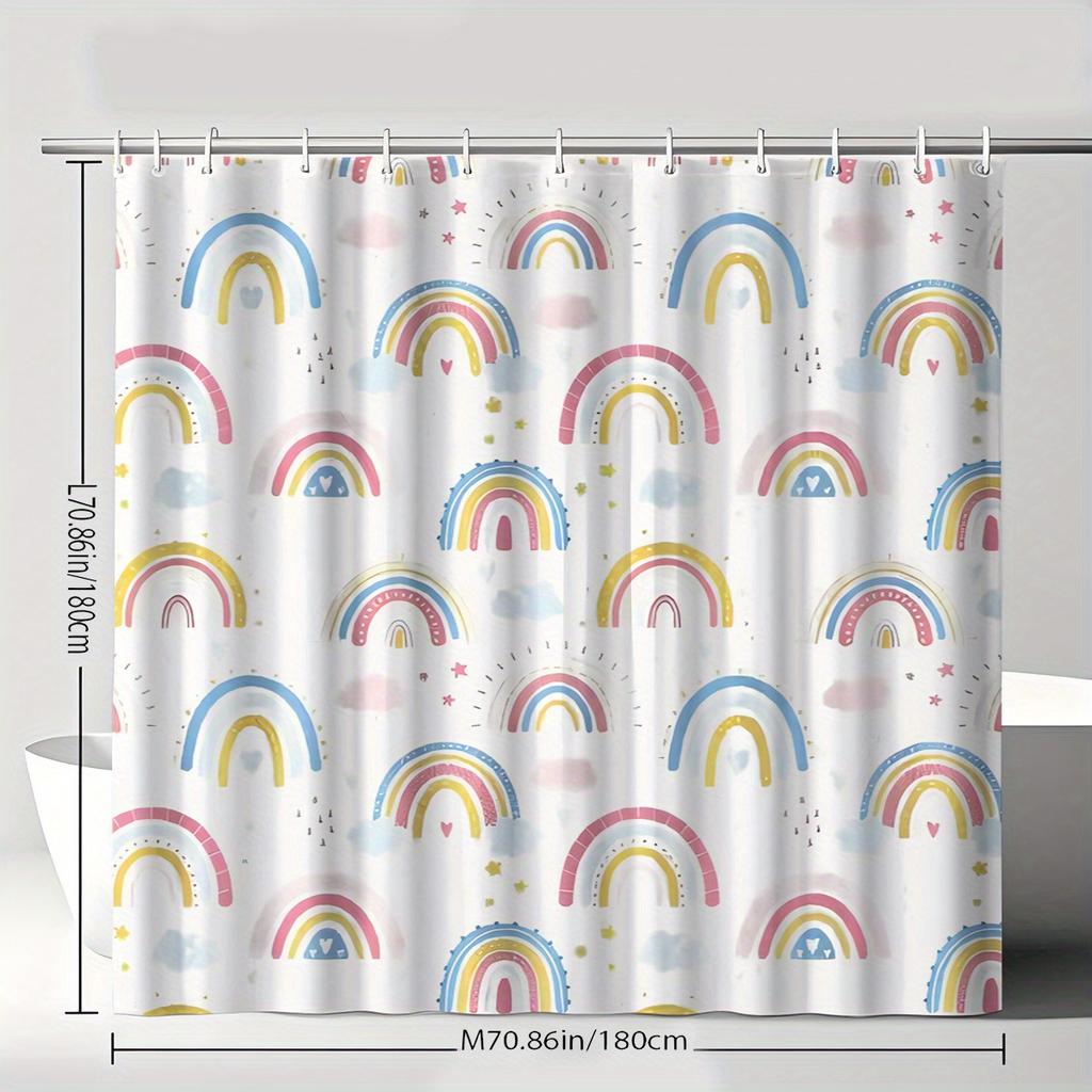 Whimsical Rainbow & Star Shower Curtain, Vibrant Pastel Polyester Design, Machine Washable, Modern Bathroom Decor