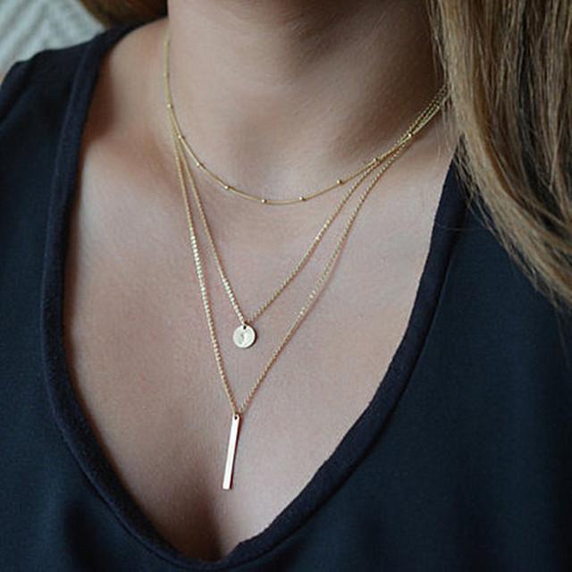 Vintage Multilayer Crystal Pendant Necklace Women Gold Color Beads Moon Star Horn Crescent Choker Necklaces Jewelry New