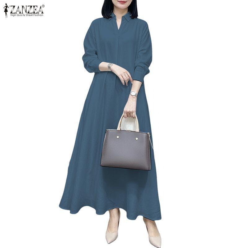ZANZEA Vestido informal de manga larga con cuello vuelto para mujer