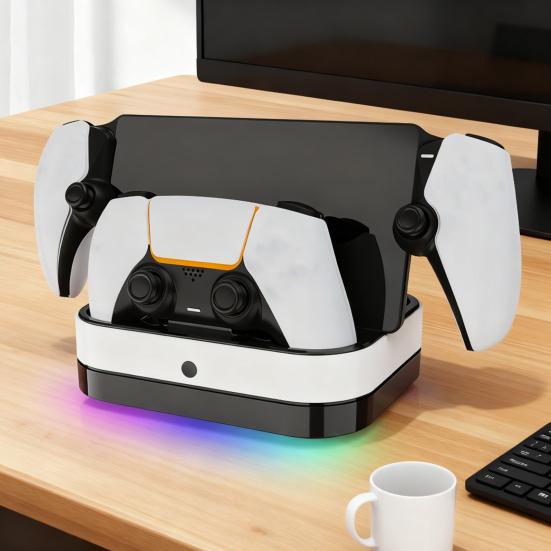 Ladeständer für PS Portal Remote Player Tragbare Ladestation mit RGB-Lichtmodi Ladebasis Halter Zubehör für PS5 Portal Konsole