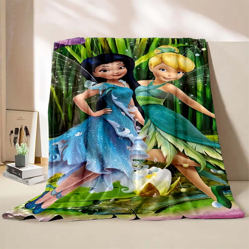 Multi-Style Tinker Bell Cartoon Print Blanket Super Warm Fluffy Bedroom Living Room Sofa Study Office Four Seasons Blanket Gift