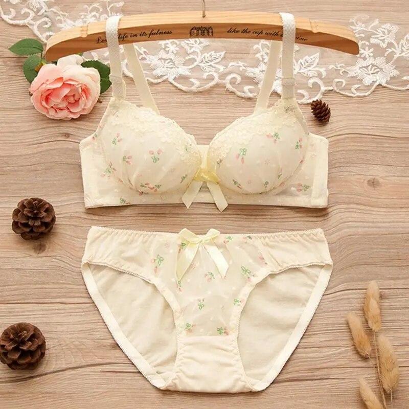 Set di reggiseni in cotone con pizzo e fiocco con stampa Set di biancheria intima push-up convertibile con reggiseno e slip con ferretto