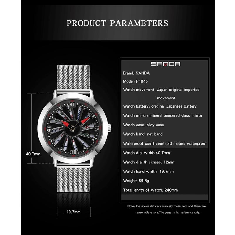 SANDA Neue Uhr kann Mahjong Hollow Large Turntable Fashion Personality Creative Concept Herrenuhr Herrenuhr ausführen