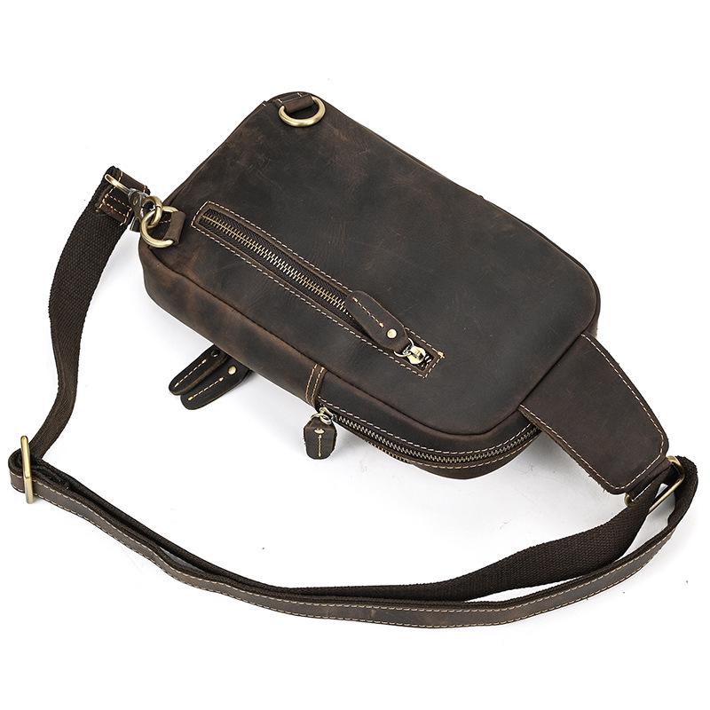Crazy Horse Leather Chest Bag - Men's Casual Cowhide Crossbody & Shoulder Bag for Commuting & Outdoor Activities
