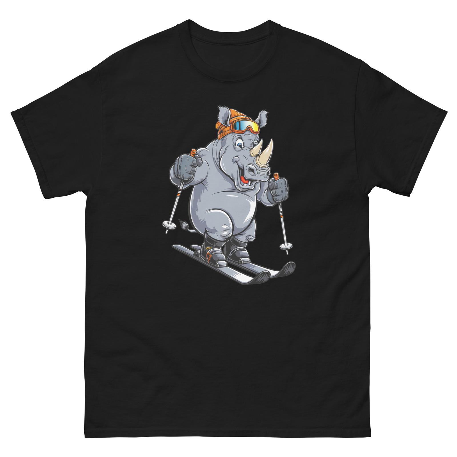 Rhino Skiing Skier Fun Cartoon Ski Shirt T-Shirt XL