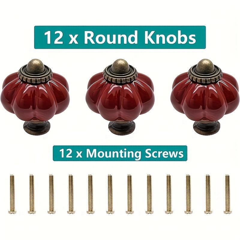 Retro Ceramic Cabinet Handles 12pcs - Deep Red Pumpkin Design 1.381.50 Inches, Ideal for Furniture Decoration on Drawers, Cabinets & Closets