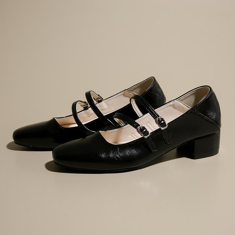 

Coarse heel silver Mary Jane shoes light mouth spring 2025 new one-word strap with skirt temperament single shoes women s shoes 40 чёрный