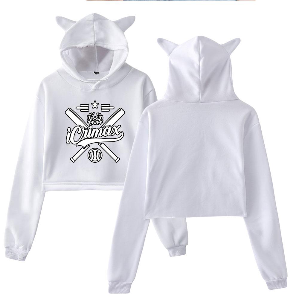 Icrimax Print Hoodie Women Long Sleeve Cropped Sweatshirts Female Casual Streetwear Crop Tops XS белый
