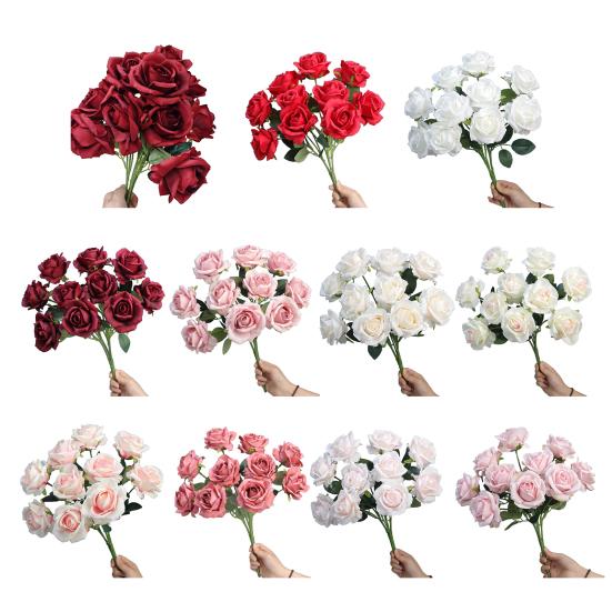 Artificial Rose 10 Head UV Resistant Fake Silk Flower Valentine's Day Wedding Party Table Centerpiece DIY Vase Faux Bloom Decoration
