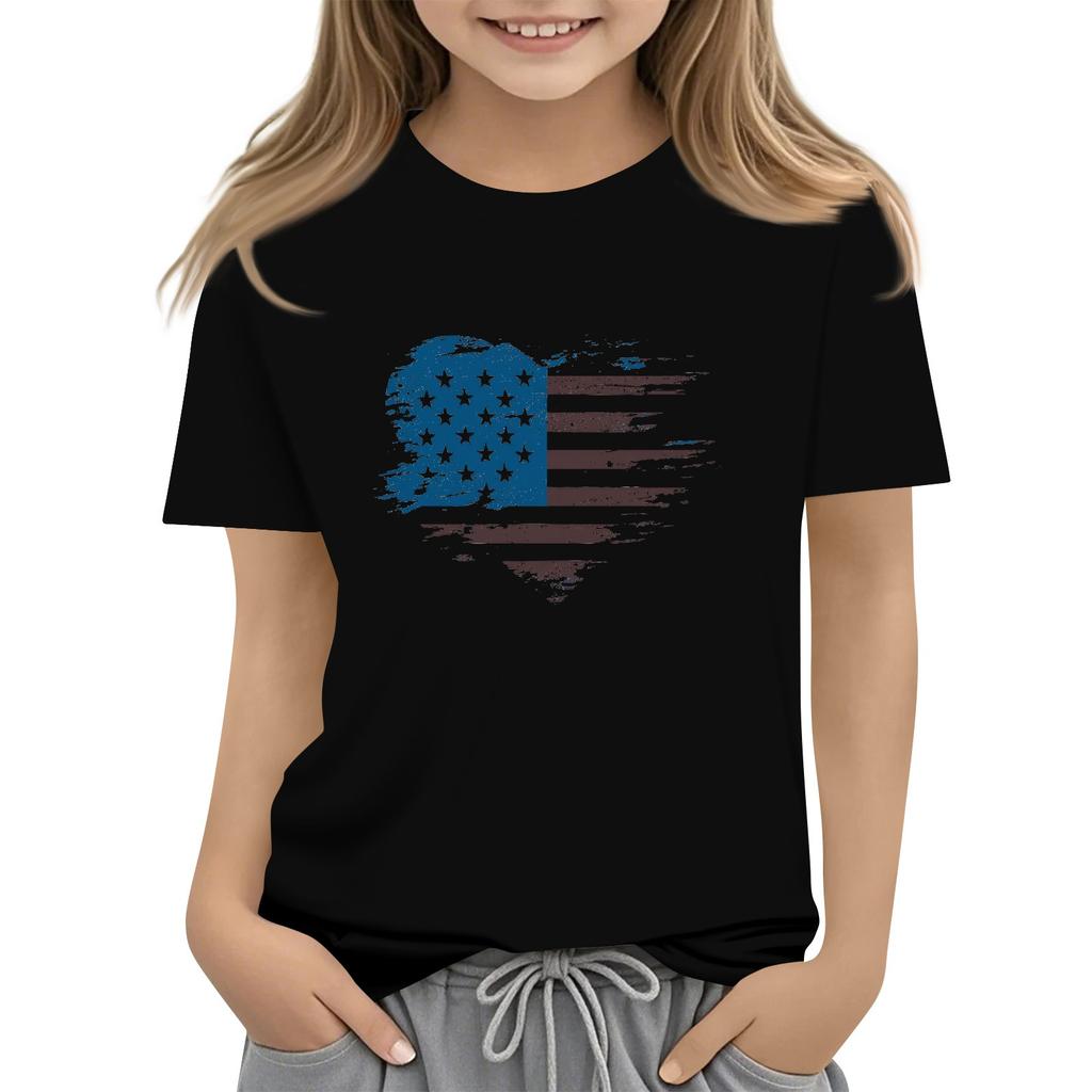 Tricou Casual cu Mânecă Scurtă și Gât Rotund pentru Copii, de Ziua Independenței