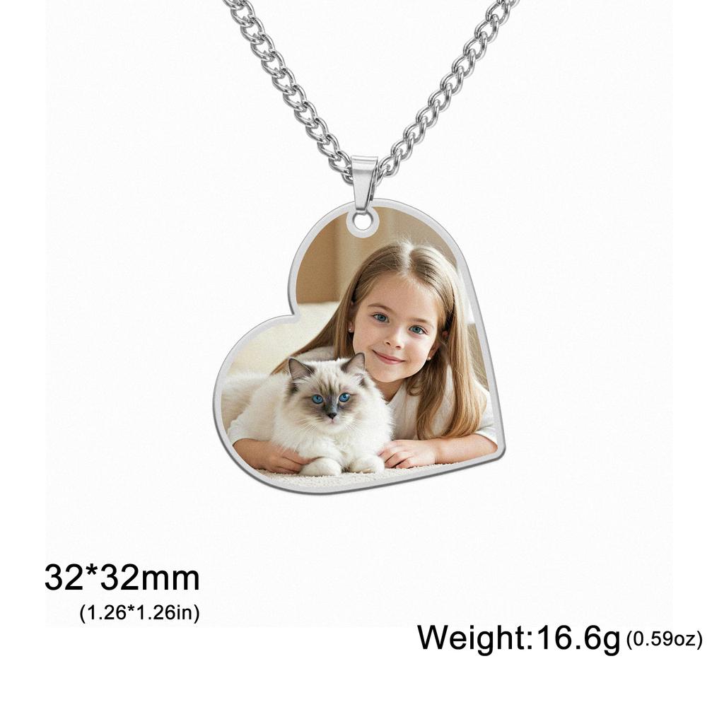 Collana Ciondolo Rotondo Cuore Rettangolo con Foto Personalizzata Acciaio Inossidabile Gioielli per Donna Uomo Famiglia Regalo di Compleanno