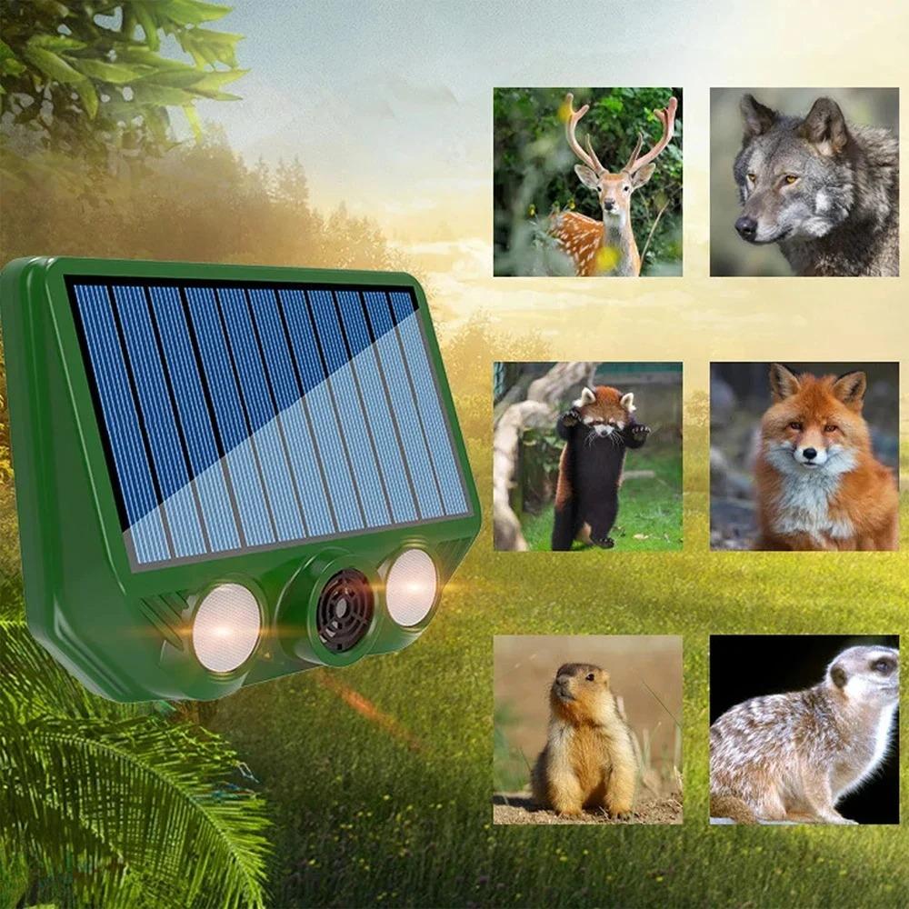 Solar Powered IP66 Waterproof Animal Repellent Device with 500mAh Rechargeable Battery for Outdoor Garden Lawn Pest Control