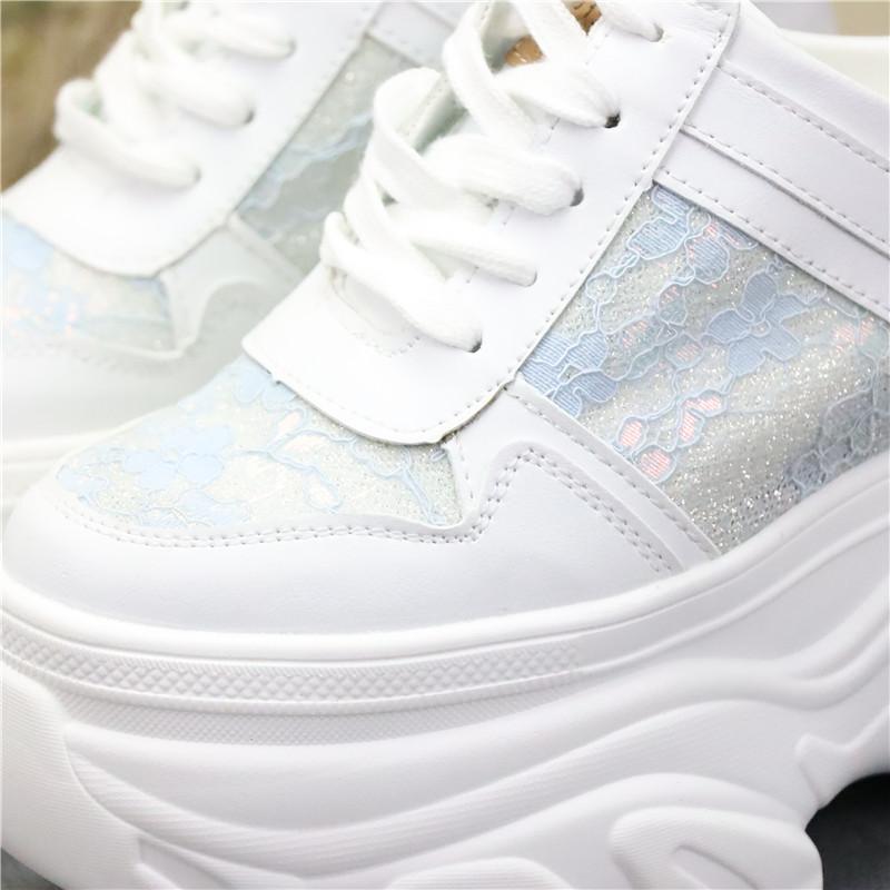 Fashion 12CM Air Mesh Lace Genuine Leather Comfy Platform Wedge Slippers High Brand Breathable Summer Platform Wedge Casual Shoes