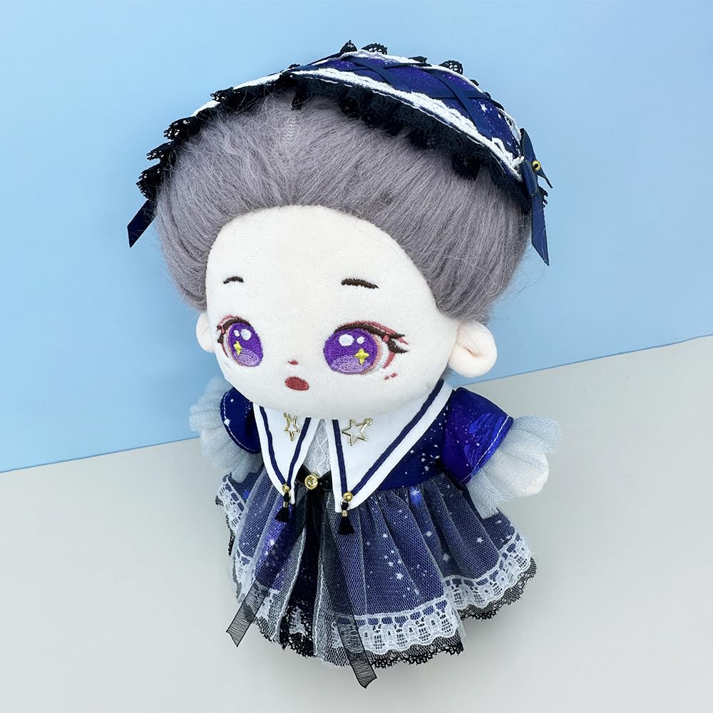 niannyyhouse 20cm Plush Clothes, Headwear, Mesh Dress, Blue and Purple Set, Cotton Doll Outfit, Dress-Up