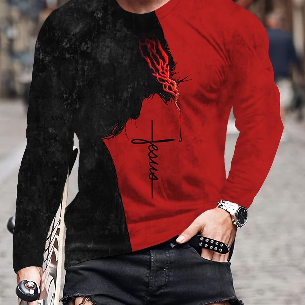 Jesus 3D digitální tisk Pánské ležérní pohodlné tričko s dlouhým rukávem Pánské grafické oblečení jaro léto podzim topy pro muže dárek pro muže