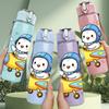1PC Cute Penguin Flying Plane Cartoon 750ml Color Plastic Sports Water Bottle Leakproof Flip Straw Lid Suitable for Sports Office Home Use
