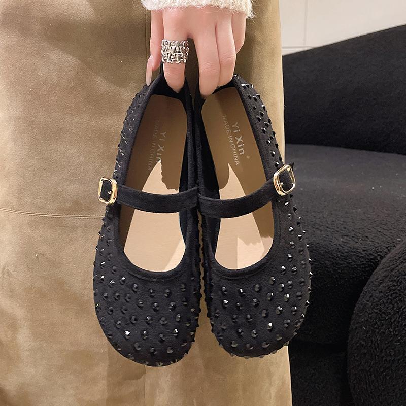 Fashion Fashion Flat Shoes Spring New Round Head Shallow Mouth Glitter Line with Soft Sole Anti-slip Wear-resistant Single Shoes