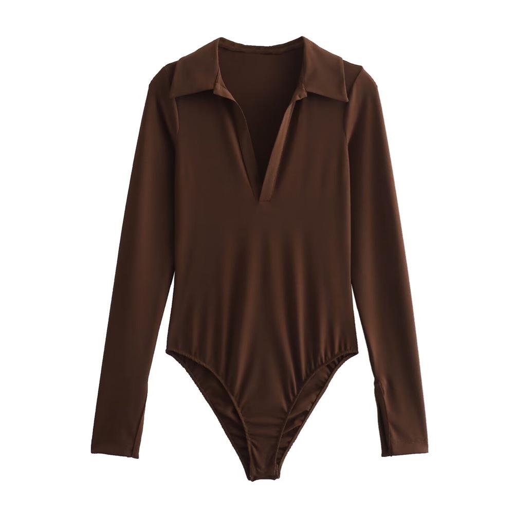 

Spring 2025 Women s Fashion Slim Sexy Leotard with Turn-Down Collar Extra Small