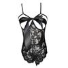 Women Sexy Bodysuit Lace-up Bow Backless Sleeveless Thin See-through Lace Open Crotch Flower Embroidery Spaghetti Strap Skinny Lady Wedding