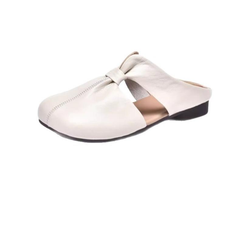 Fashion cool slippers summer new wear solid color one-word single shoes bag head side empty flat slippers