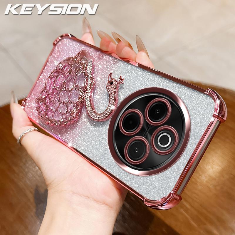 KEYSION Odporne na wstrząsy Platerowane Etui na Telefon dla IQOO Z10 5G Przezroczyste TPU Brokatowe Zdobione Łabędź Podpórka Tylna Pokrywa dla VIVO IQOO Z10 5G