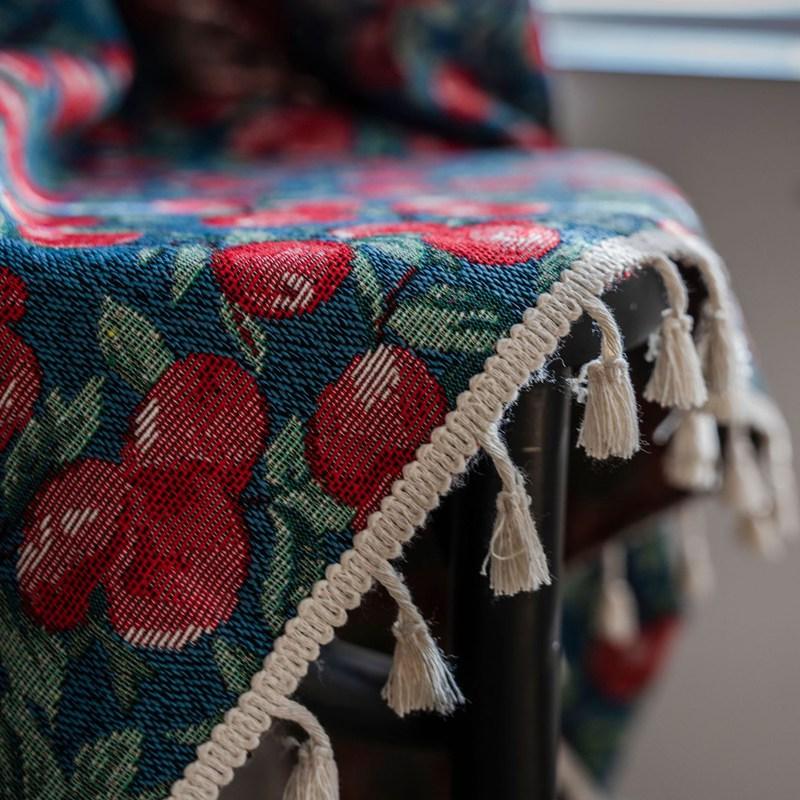 Red Cherry Jacquard Tassels Curtain Thick Blackout Curtains Semi-shading Decor Drapes Bedroom Living Room Kitchen Valance