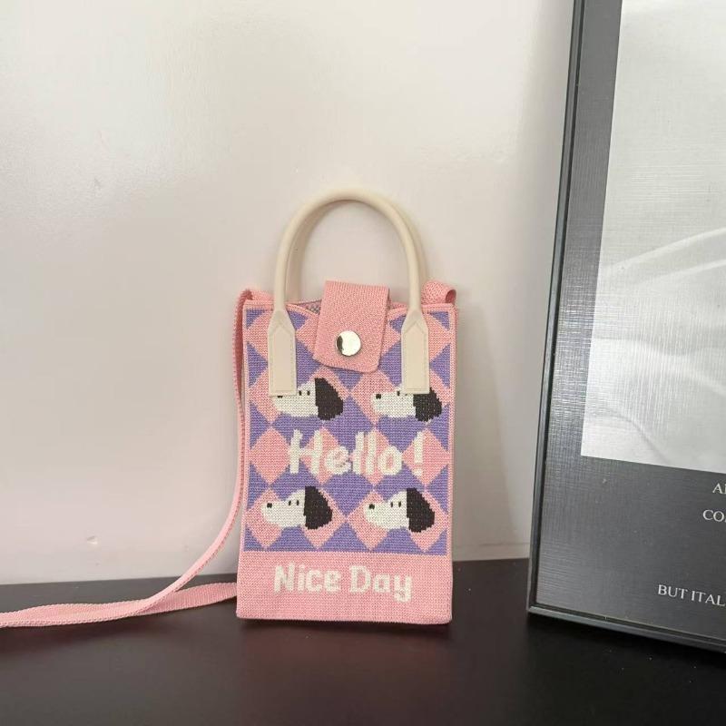 Spring New Mobile Phone Bag Flying Woven Bag Casual Women's Bag Bright Bear Versatile Knitted Bag Dopamine Small