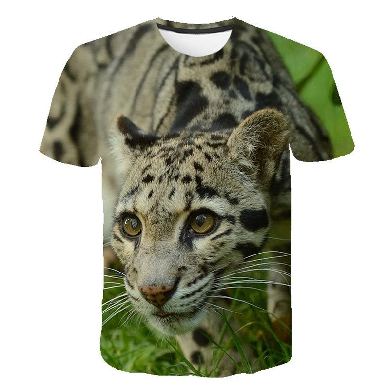 Men's T-shirt Short Sleeved Round Neck Leopard Animal 3D Printed Loose Fit Men's T-shirt
