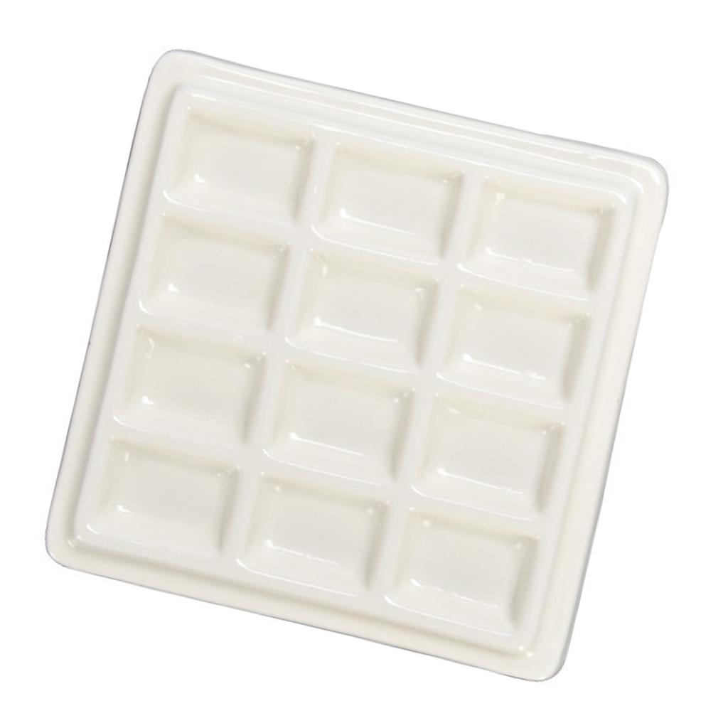12 Grids Ceramic Paint Palette Watercolour Painting Palette Ceramic Mixing Tray for Painters Acrylic and Oil Painting