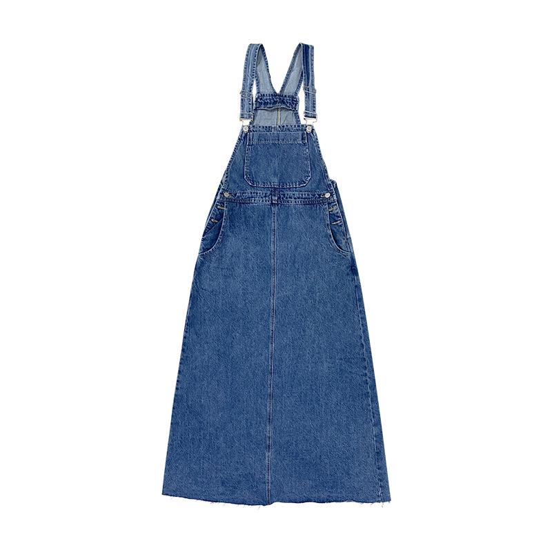 

Комбинезон в стиле ретро из денима А-силуэта с меховой отделкой в гонконгском стиле - синий L джинсовый синий