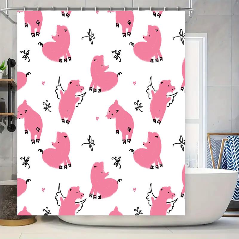 

Adorable Pink Unicorn Shower Curtain Set Bathroom Decor Waterproof Fabric with Grommet Topper for Home Decor 90x180cm